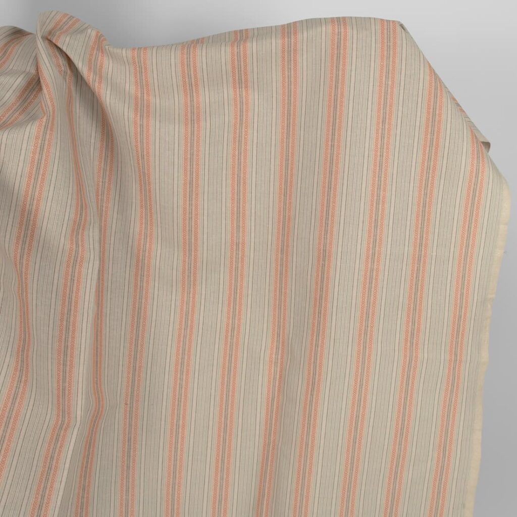 Tissu de lin et de coton à rayures marron vertes 1 Linen cotton fabric greenish brown stripes