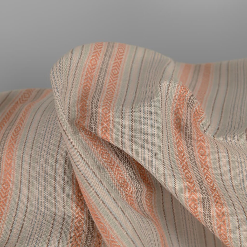 Tissu de lin et de coton à rayures marron vertes 3 Linen cotton fabric greenish brown stripes texture