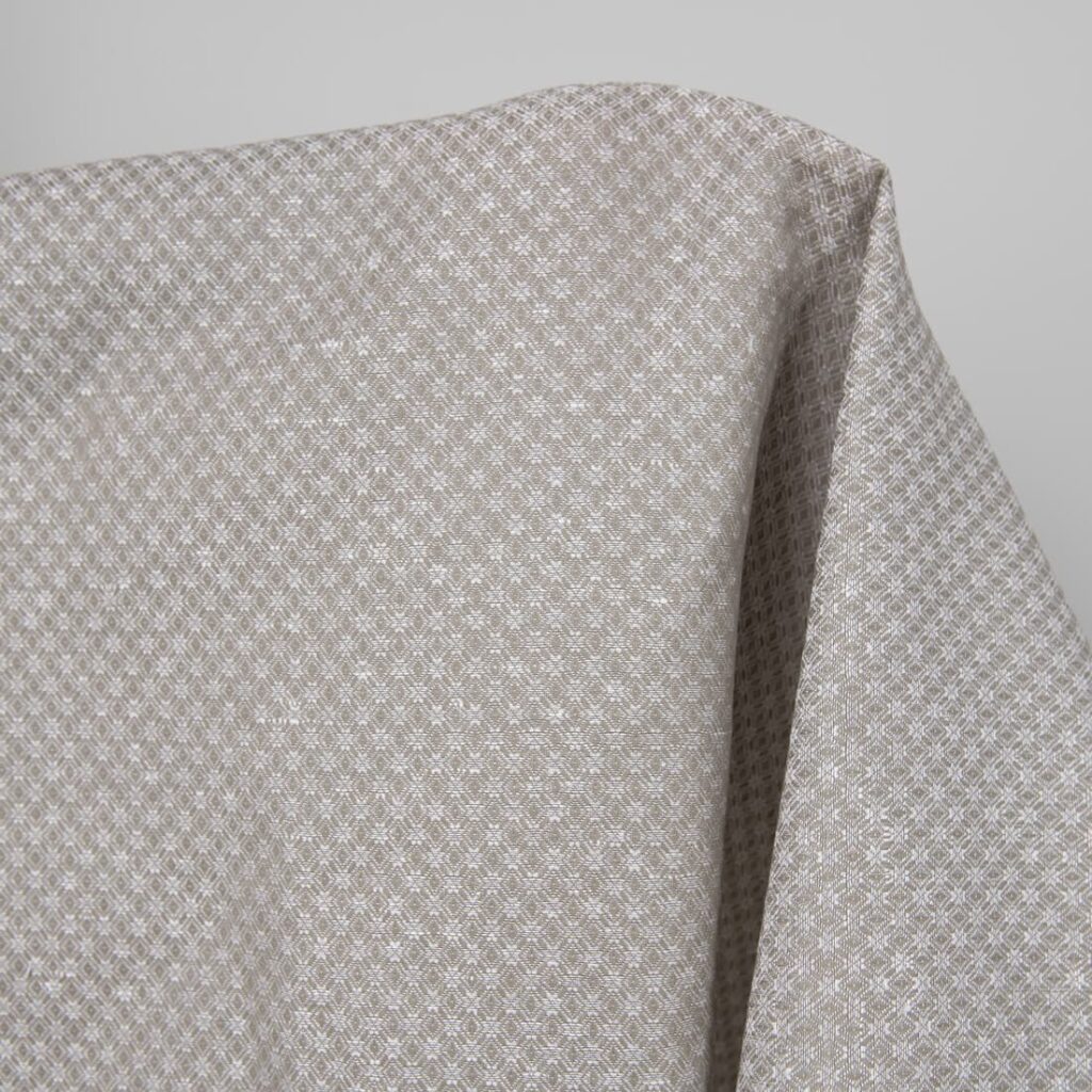 Tissu en lin et coton beige foncé et diamants blancs 2 Linen cotton fabric dark beige and white diamonds product photo
