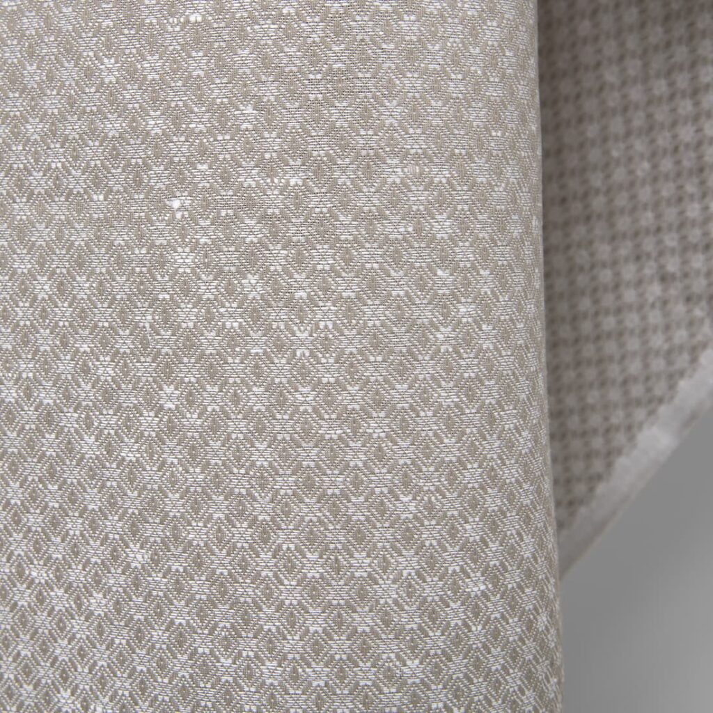 Tissu en lin et coton beige foncé et diamants blancs 4 Linen cotton fabric dark beige and white diamond pattern