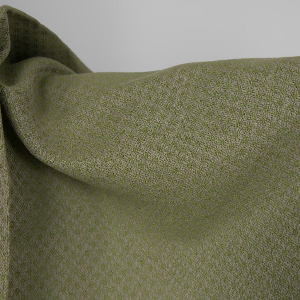Tissu en lin et coton vert et beige à motifs de losanges 2 Linen cotton fabric green and beige diamond pattern texture