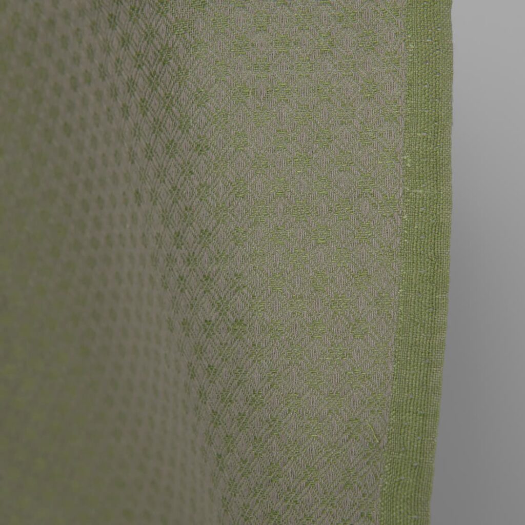 Tissu en lin et coton vert et beige à motifs de losanges 3 Linen cotton fabric green and beige diamond pattern edge
