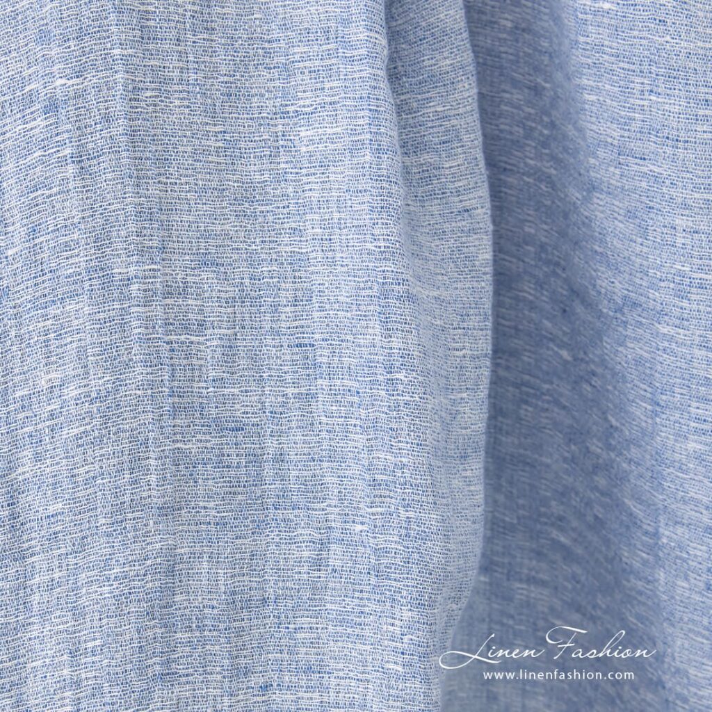 Tissu en lin bleu mélangé lavé 3 Linen fabric blue and white melange