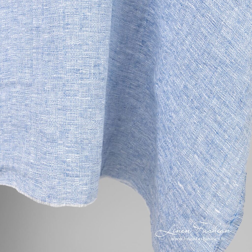 Tissu en lin bleu mélangé lavé 4 Linen fabric blue and white melange, washed