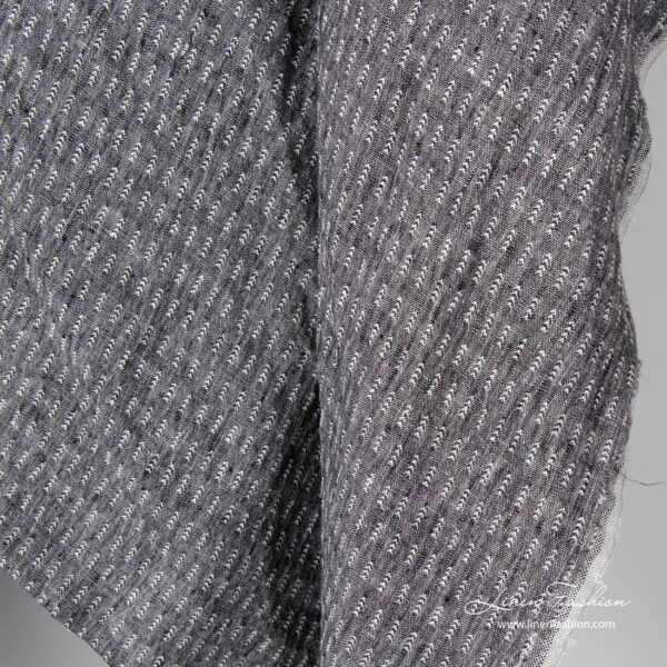 Patterned linen fabric in black white mix, washed