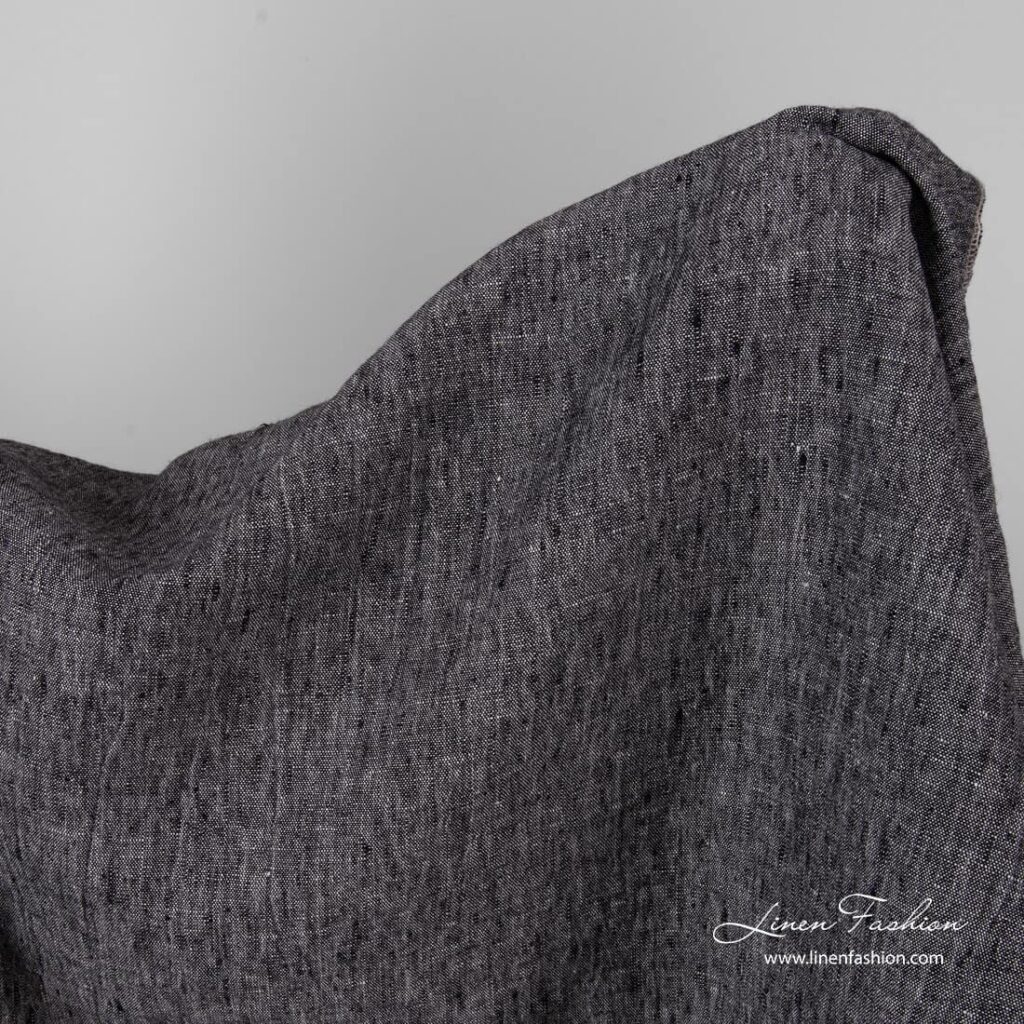 Tissu épais lin noir blanc lavé 1 Thick linen black white fabric, washed