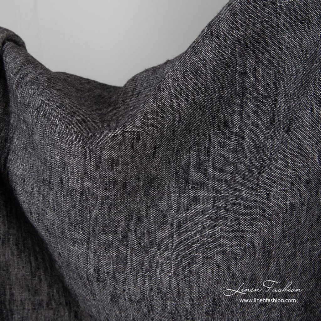 Tissu épais lin noir blanc lavé 2 Washed black white linen fabric
