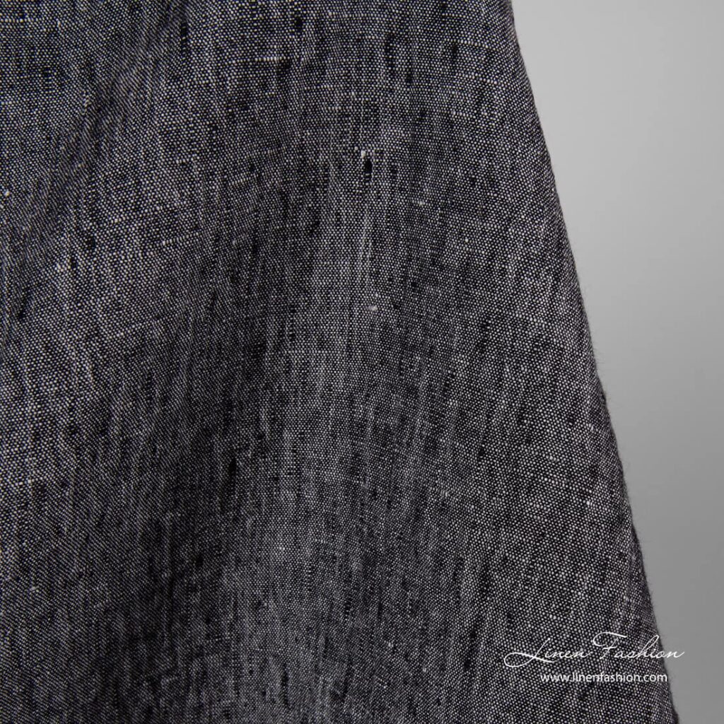 Tissu épais lin noir blanc lavé 3 Washed black white melange linen fabric