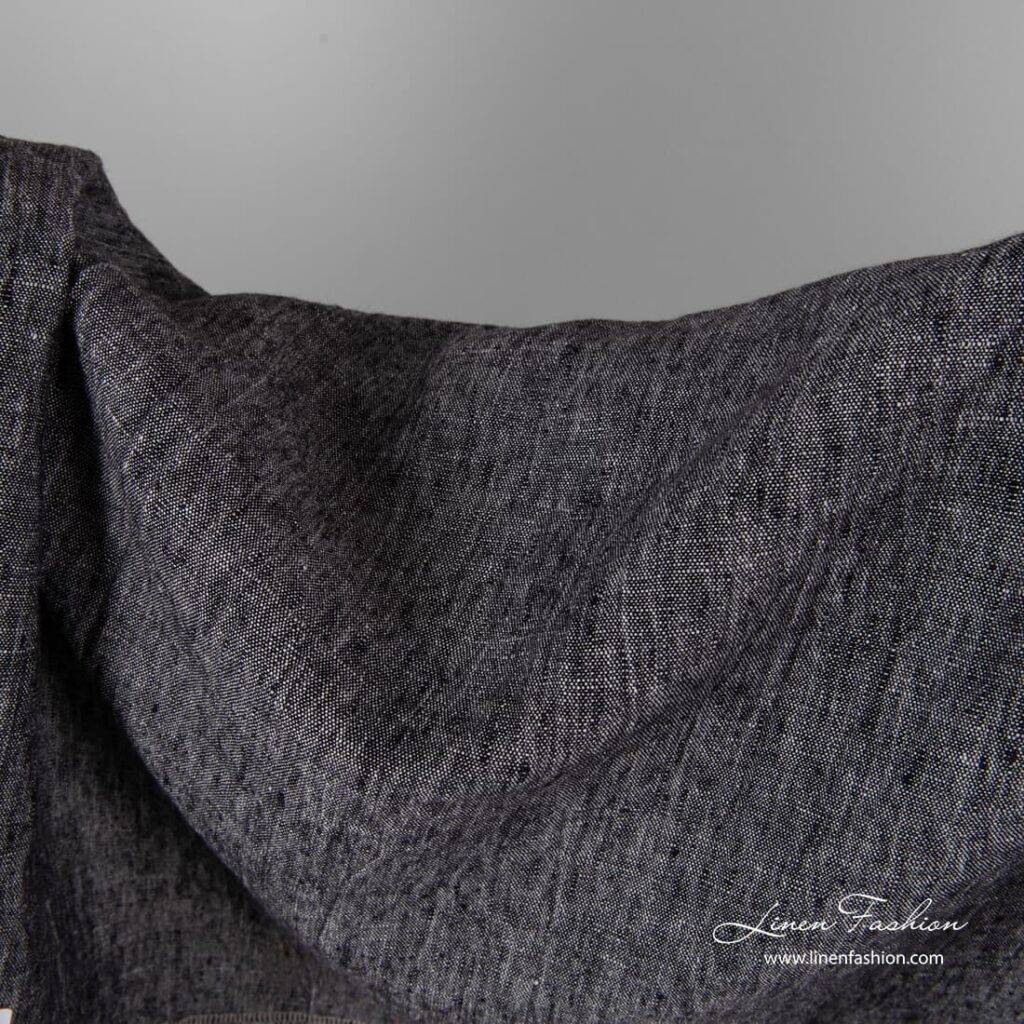 Tissu épais lin noir blanc lavé 4 Black and white melange linen fabric, softened