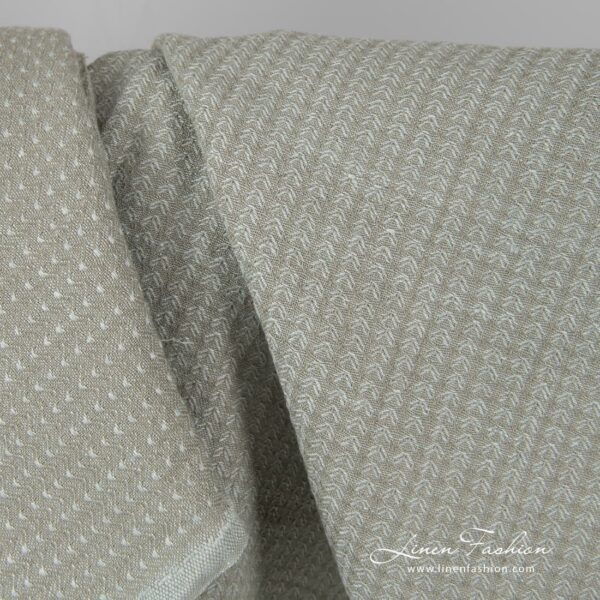 Linen cotton patterned fabric in greenish grey, washed