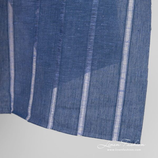 Blue linen cotton fabric in openweave stripes