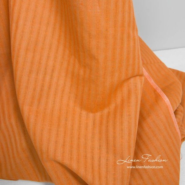 Tissu rayé en coton lin orange – Image 3