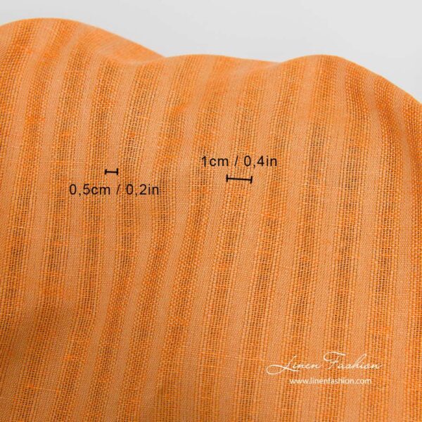 Tissu rayé en coton lin orange – Image 4