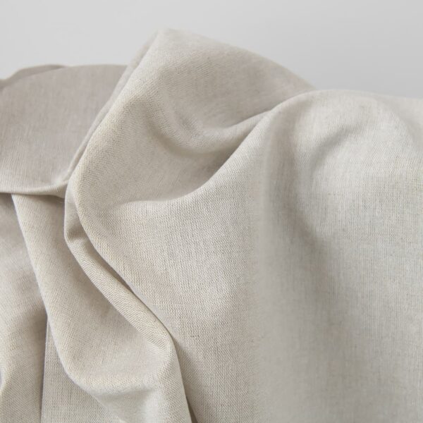 Wide linen cotton fabric natural light grey colour close up detail