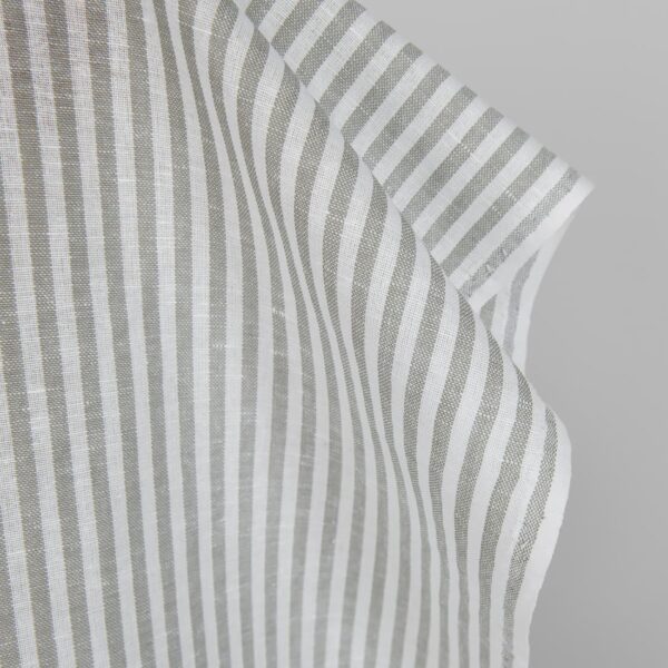 Linen blend grey striped fabric close up detail