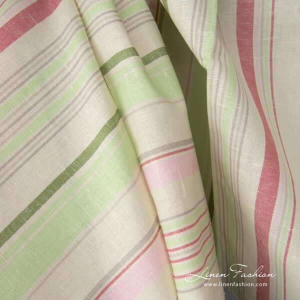 Linen cotton yellowish fabric in multicolored stripes