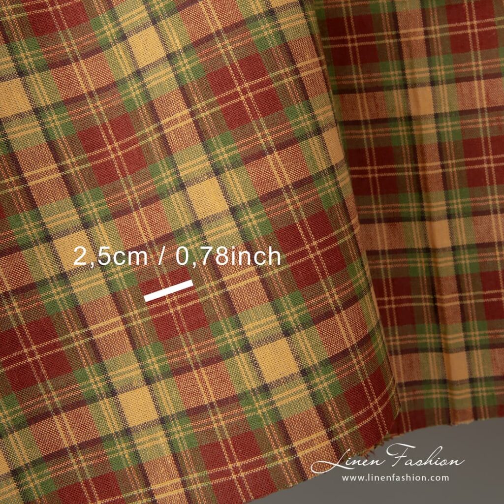 Tissu en lin et coton à carreaux rouges, verts et jaunes 4 Half-linen fabric is densely woven, durable and medium-thick