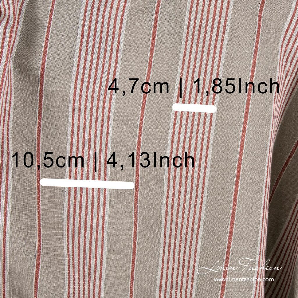 Tissu en coton lin gris à rayures blanches et rouges 3 Linen blend fabric with white and red stripe width measures