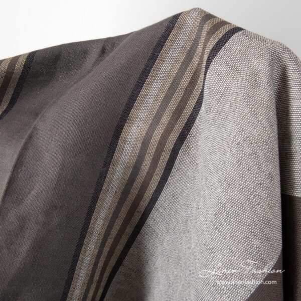 Linen fabric with brown grey stripes