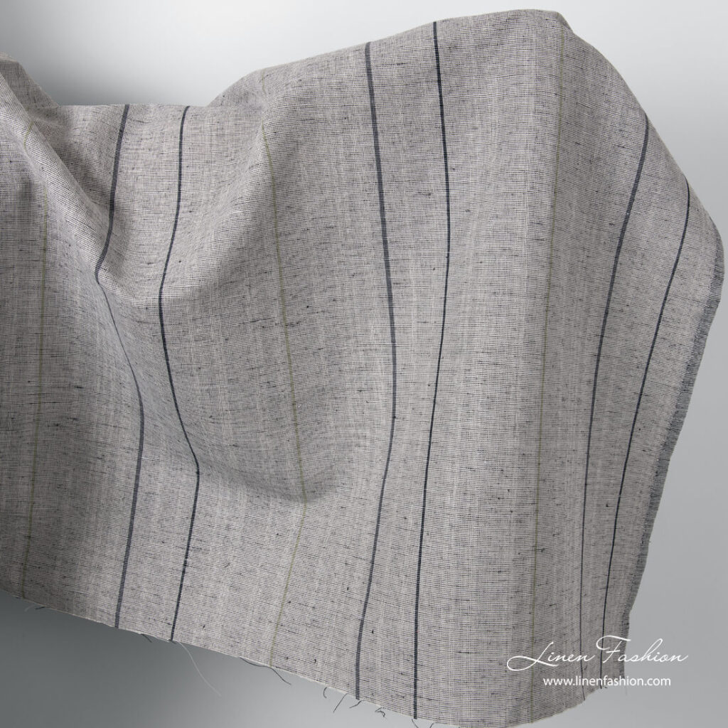 Tissu en coton lin panaché gris avec des rayures noires 1 Grey variegated linen cotton fabric