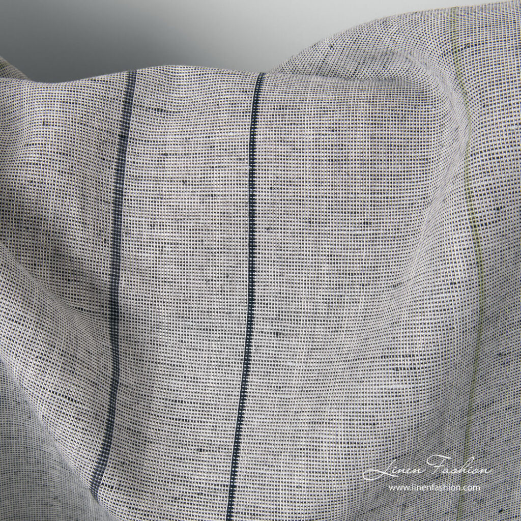 Tissu en coton lin panaché gris avec des rayures noires 3 Grey variegated linen cotton fabric with black stripes