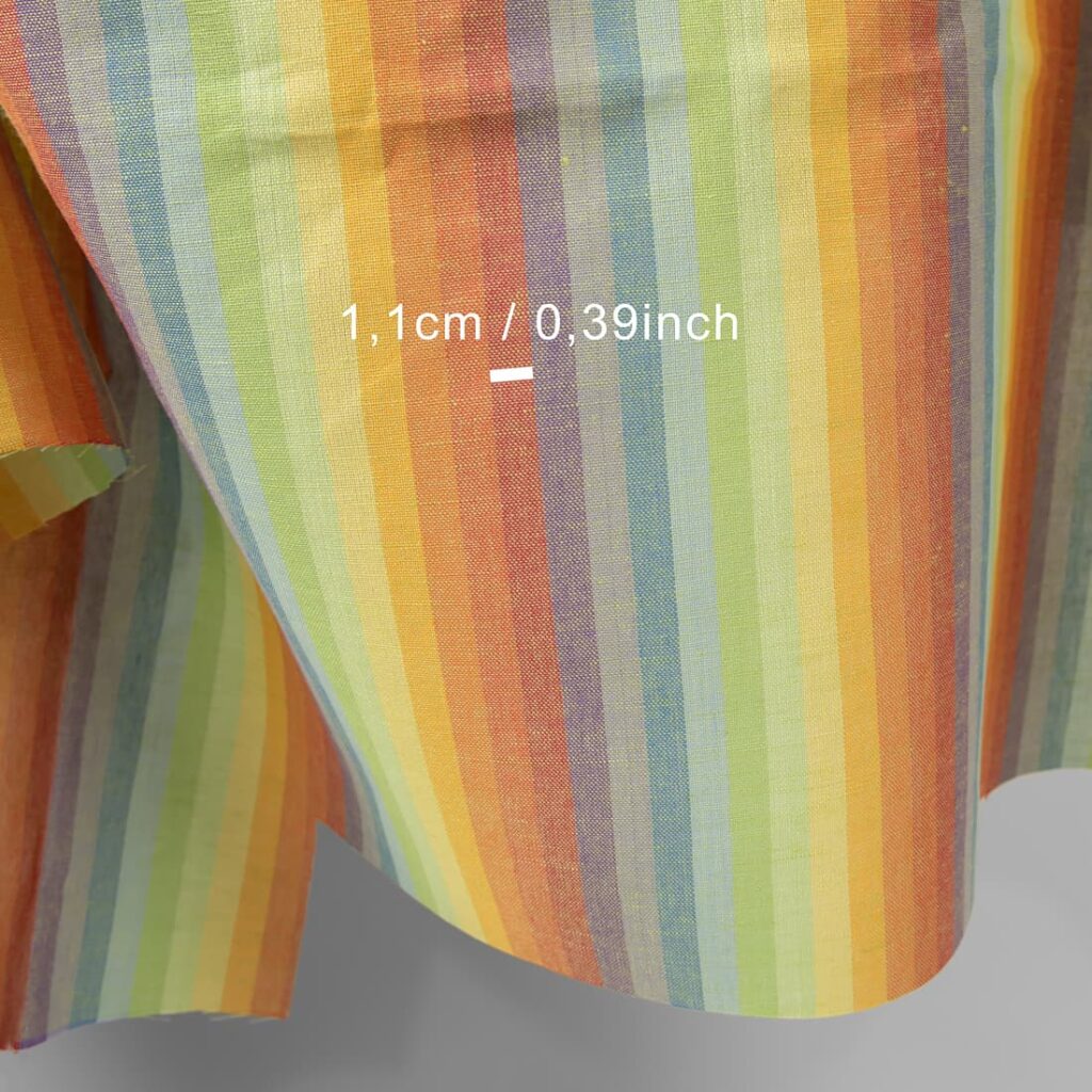 Tissu en lin et coton à rayures arc-en-ciel 4 Linen cotton fabric in rainbow colour stripes with measurement