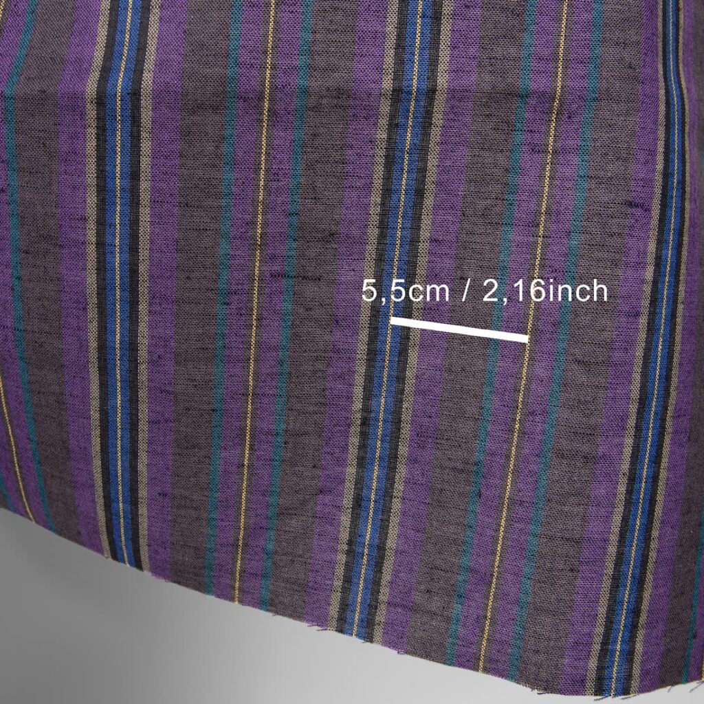 Tissu en lin et coton à rayures violettes de différentes nuances 3 Linen cotton fabric in different shade violet stripes with measurements