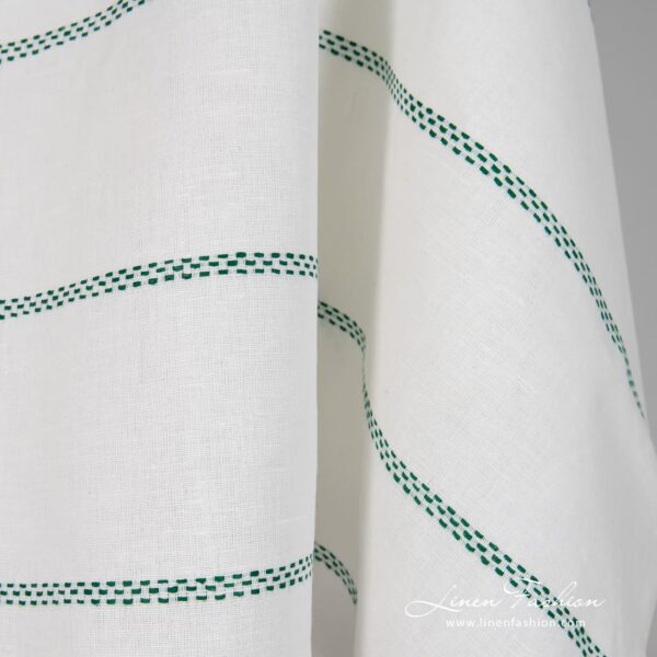 Tissu de lin et de coton blanc cassé avec des rayures vertes – Image 3