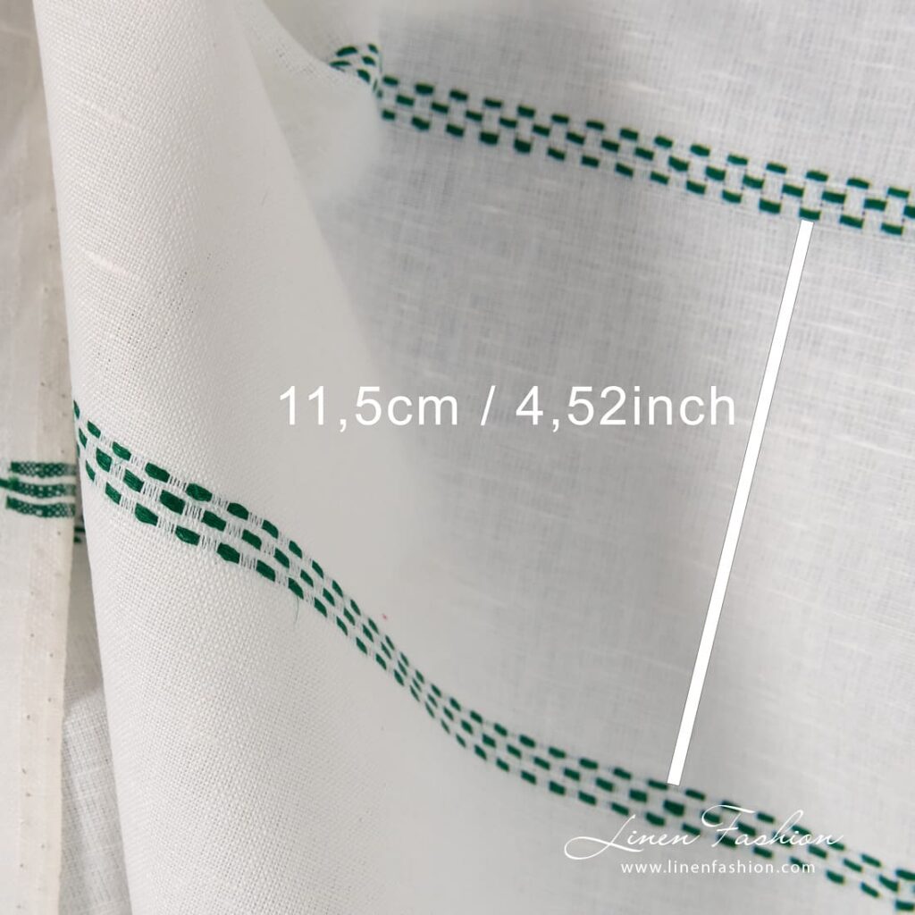 Tissu de lin et de coton blanc cassé avec des rayures vertes 4 Tissu de lin et de coton blanc cassé avec des rayures vertes – Image 4