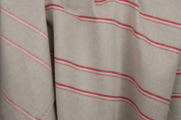 Tissu en lin et coton gris à rayures rouges