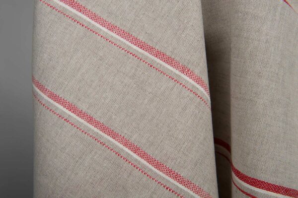 Tissu en lin et coton gris à rayures rouges – Image 3