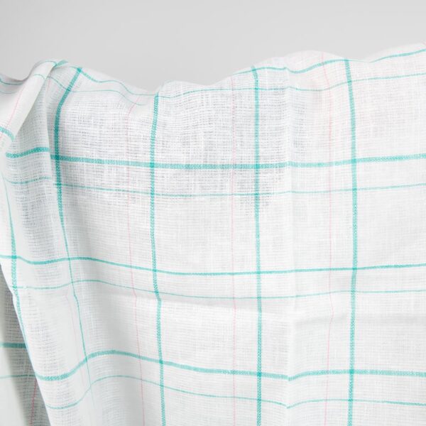 linen white green checked fabric, not washed