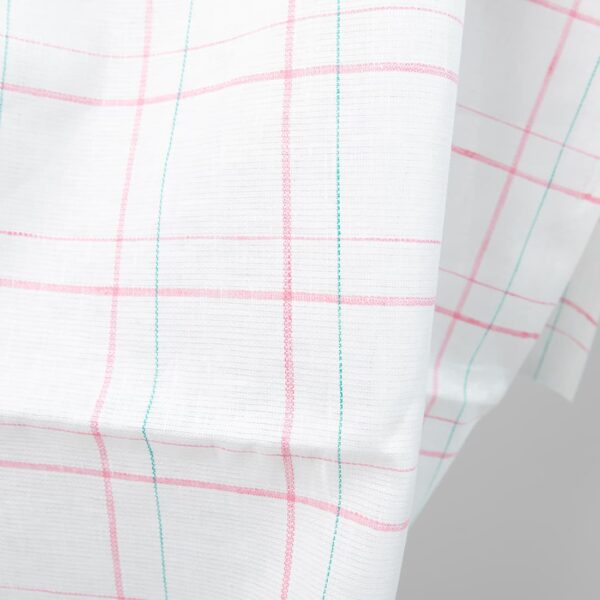 white linen fabric, pink check, plain