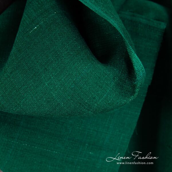 Linen green fabric with white stripes