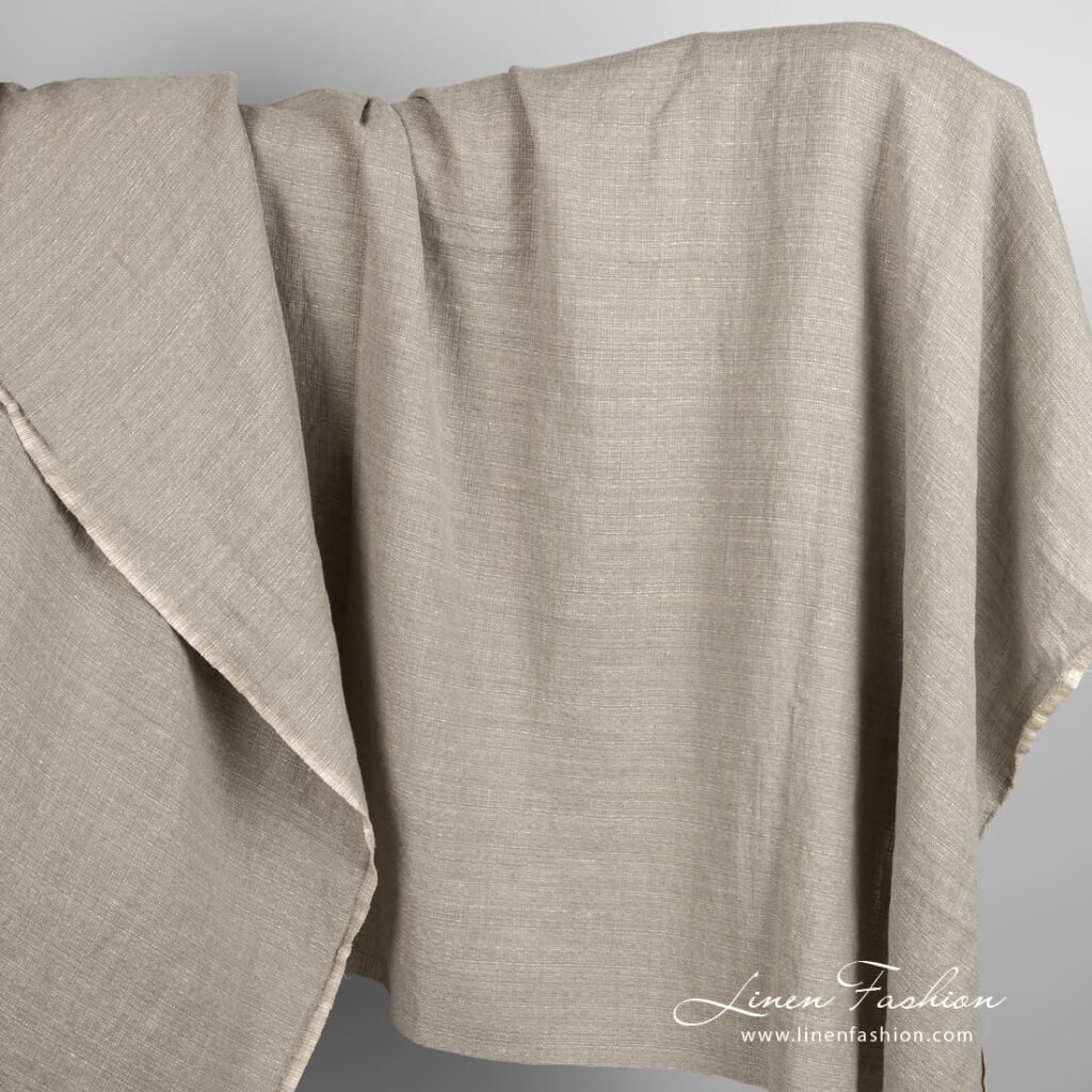 Lin coton jaune gris tissu lavé 1 Linen cotton yellow grey fabric