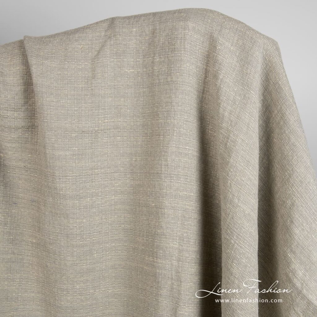 Lin coton jaune gris tissu lavé 2 Linen cotton yellow grey fabric, specially washed to increase softness