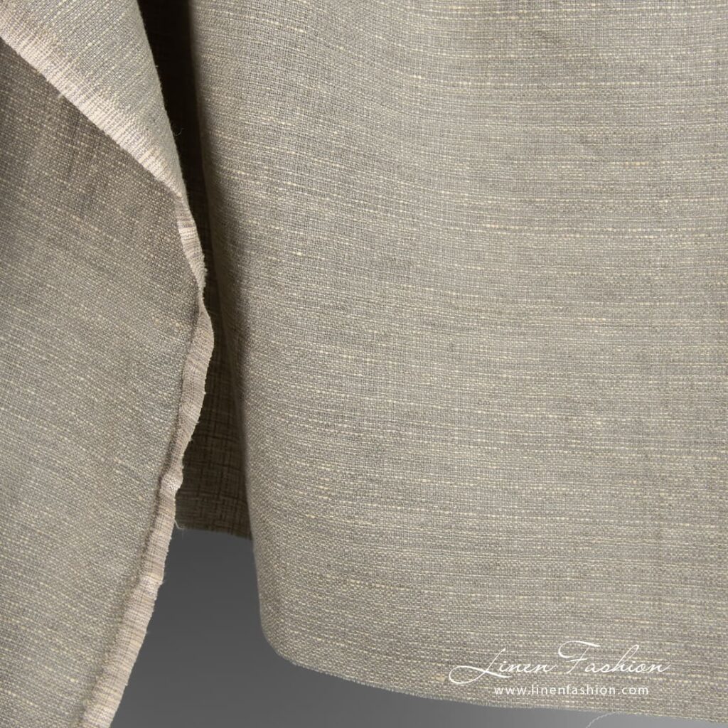 Lin coton jaune gris tissu lavé 4 Linen cotton fabric in tweed pattern