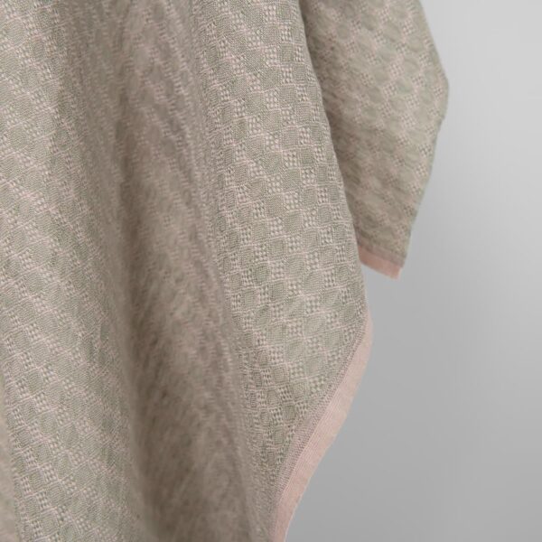 Washed linen fabric lilac green pattern, fabric edge