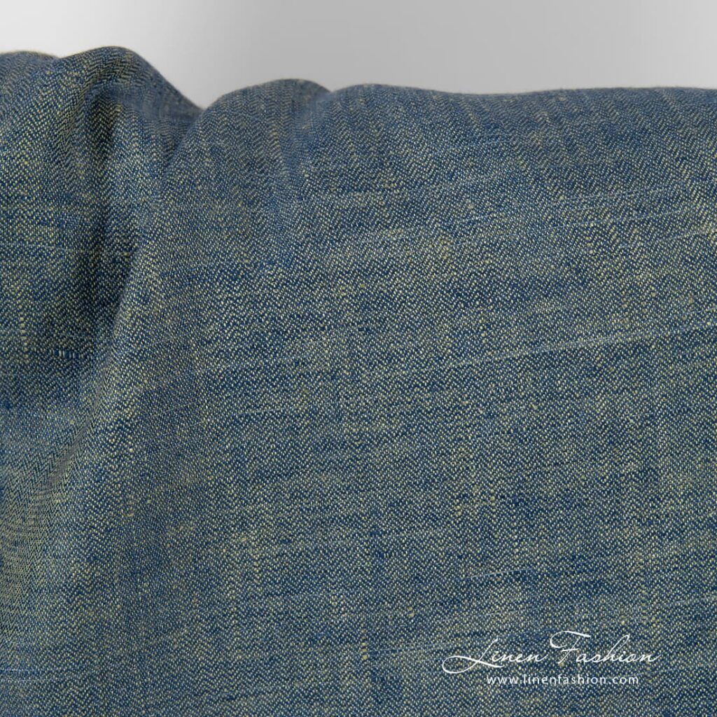 Tissu de lin à chevrons vert olive et bleu foncé 3 Tissu de lin à chevrons vert olive et bleu foncé – Image 3