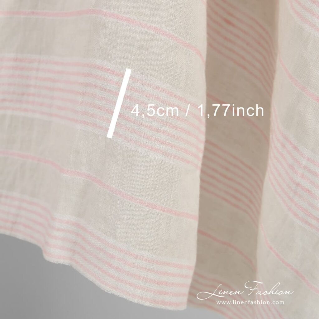 Tissu de lin jaune à rayures roses lavé 4 Yellow linen fabric in pink stripes, perfect for clothes and home textile