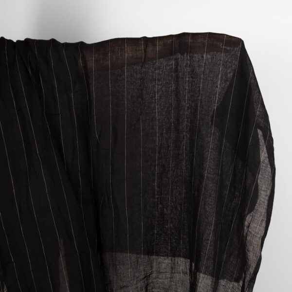 Black transparent linen fabric with grey stripes washed