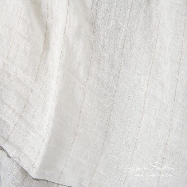 Gauze linen fabric, white with grey stripe, washed
