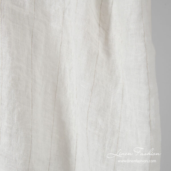Washed gauze linen fabric, white with thin stripe