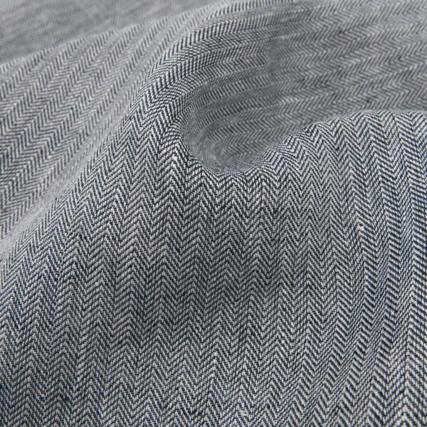 Black-white linen fabric in herringbone pattern main image