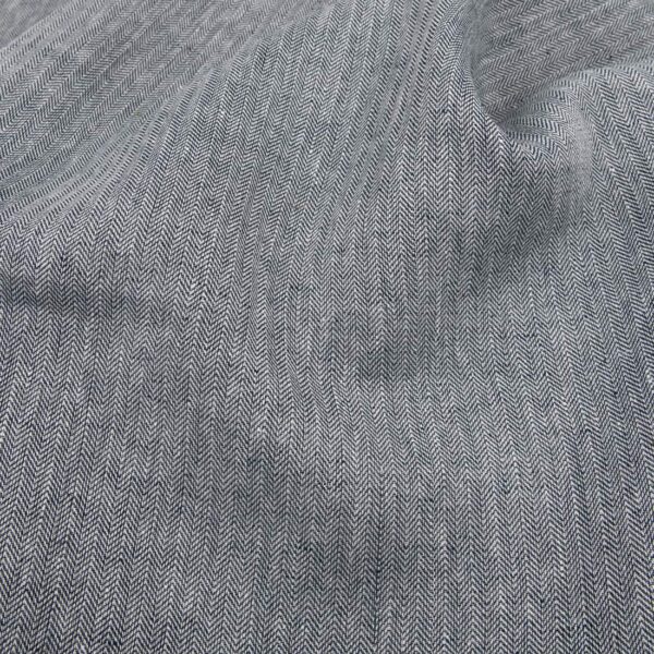 Black-white linen fabric in herringbone pattern