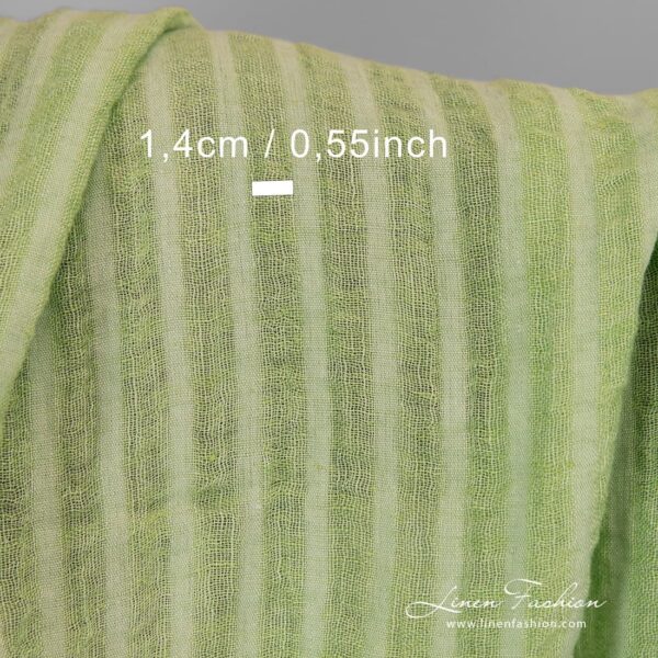 Lime green striped 100% linen fabric.