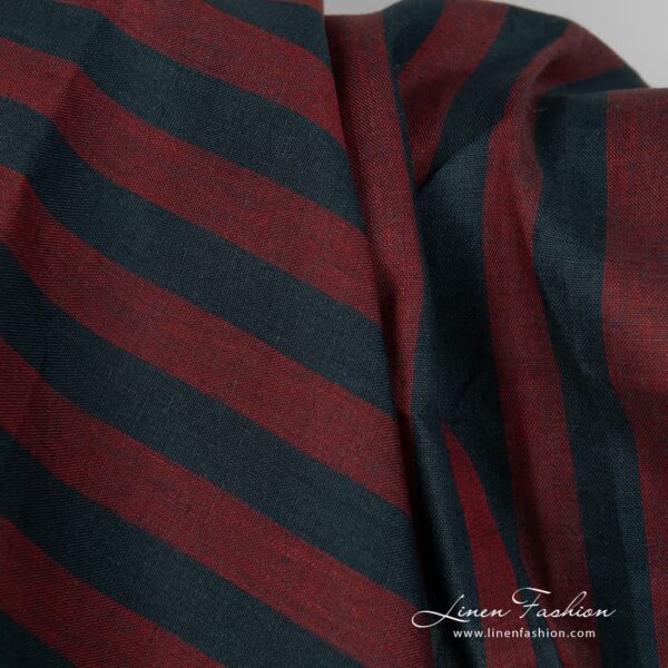 Linen fabric with red and blue stripes close up detail