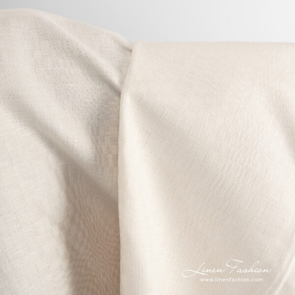 Yellowish linen cotton fabric with checks