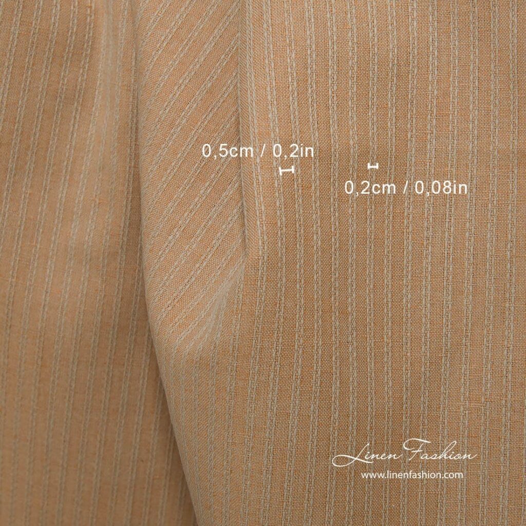Tissu en lin et coton marron clair avec rayures décoratives 3 Tissu en lin et coton marron clair avec rayures décoratives – Image 3