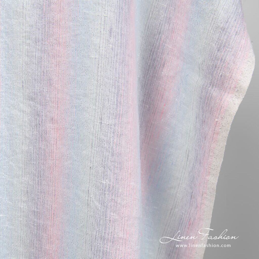 Tissu de lin pastel multicolore avec lurex lavé 4 Linen fabric with vertical stripes